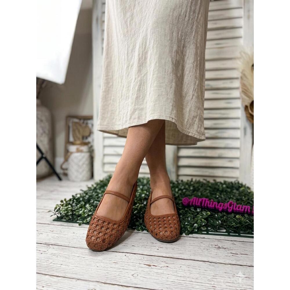 Joie Brown Woven Mary Jane Flats 7.5 cottagecore minmalist